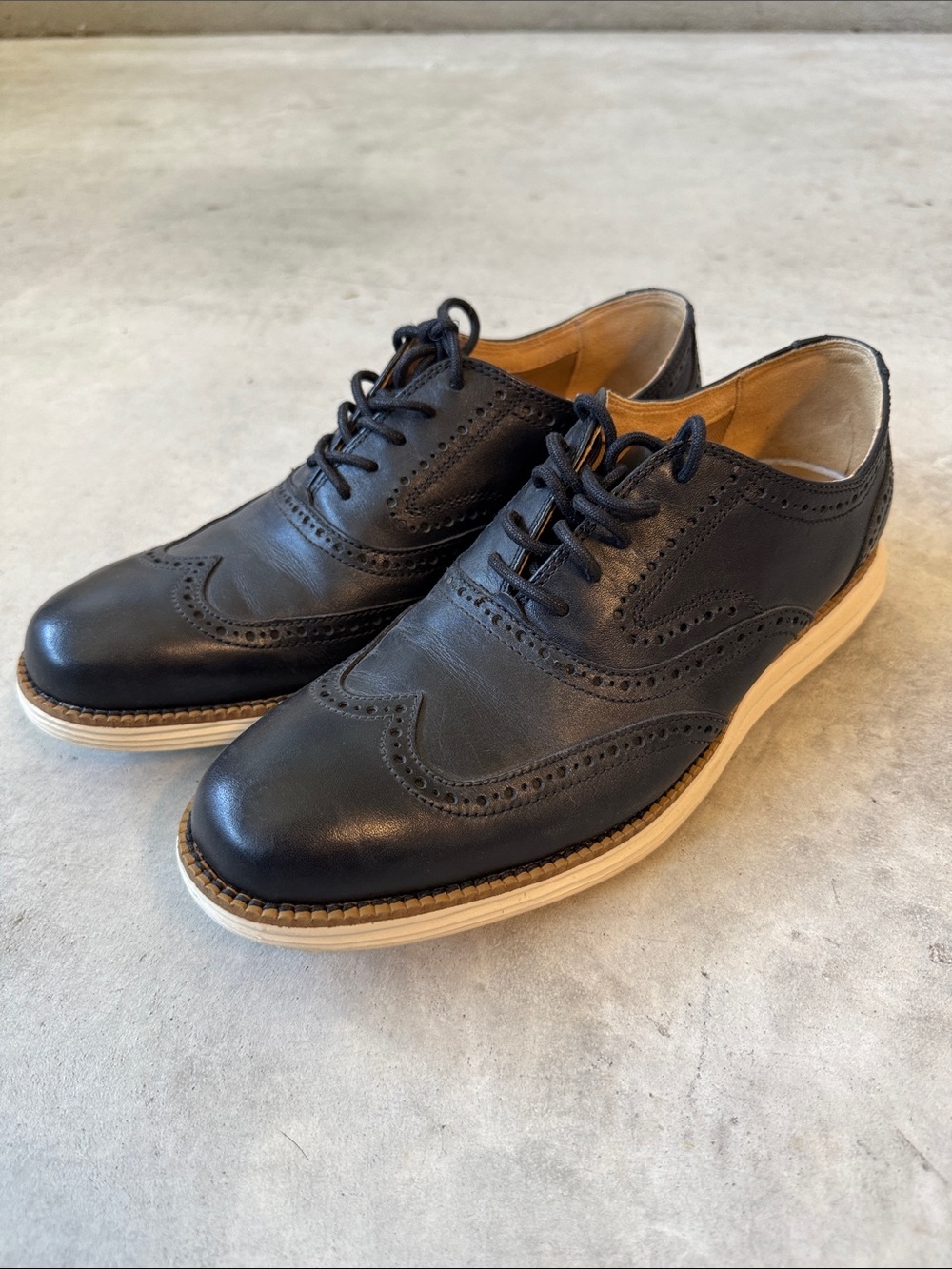 Cole Haan Black Leather Wingtip Derby with Contrast Sole
